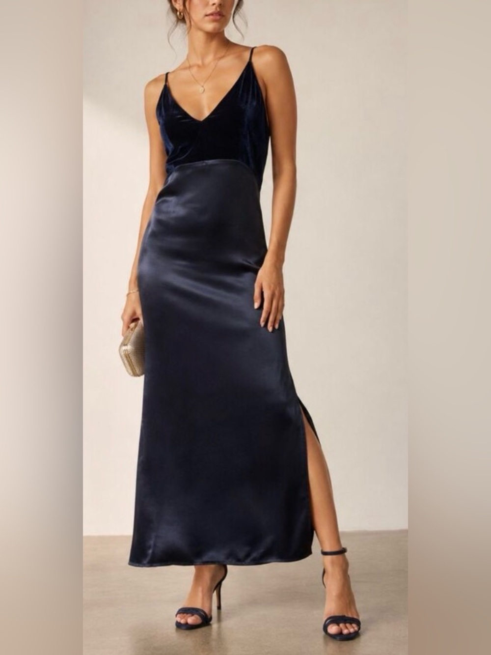 Maje Navy Velvet Midi Satin Slip Dress
Size 1 NEW